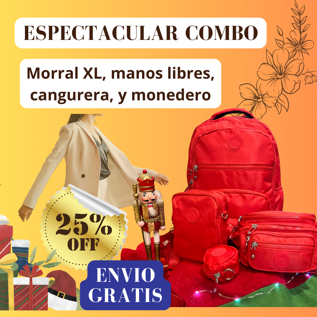 COMBO MOCHLA, CANGURERA, MANOS LIBRE Y MONEDERO