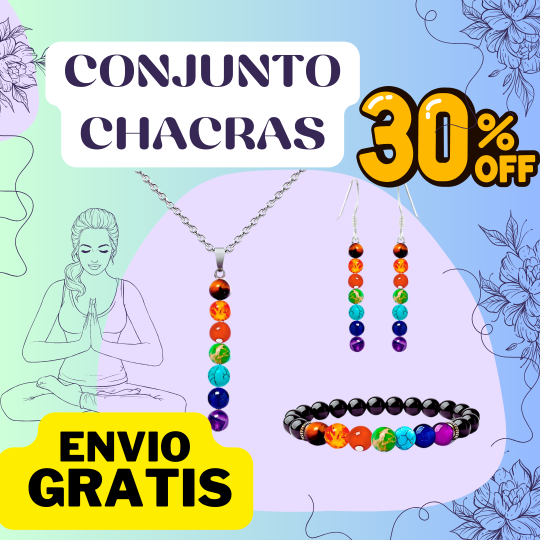 Juego Cuarzo 7 Chakras Collar - Aretes - Pulsera + Estuche