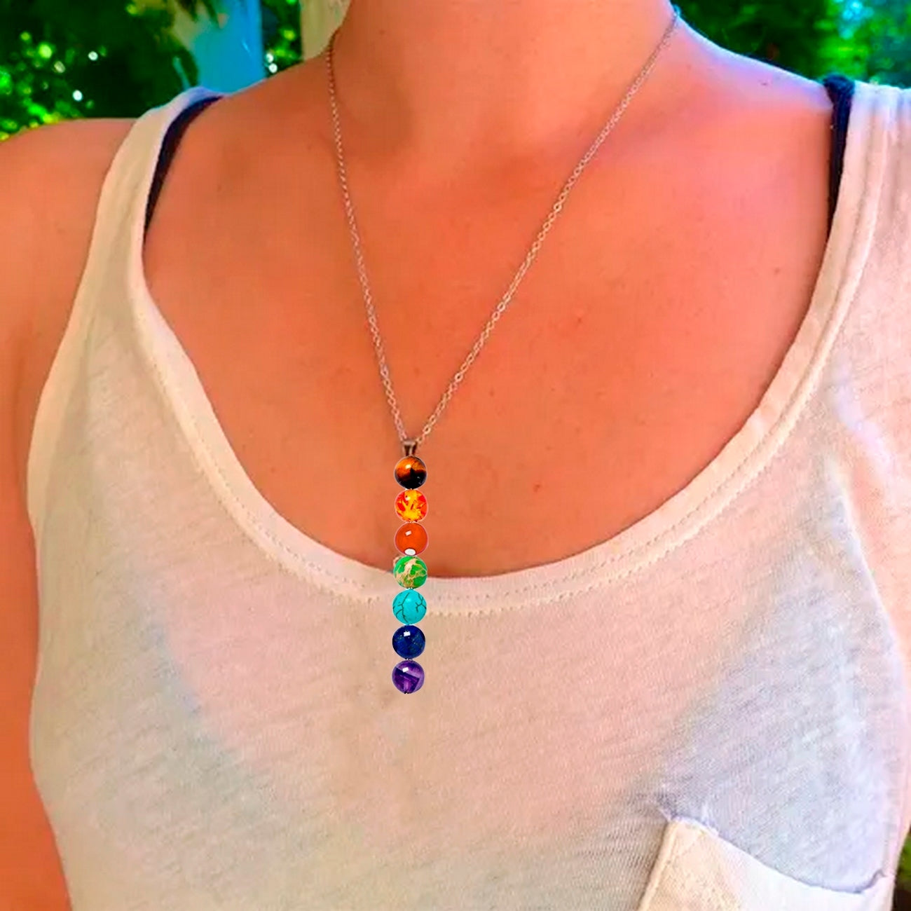 Juego Cuarzo 7 Chakras Collar - Aretes - Pulsera + Estuche