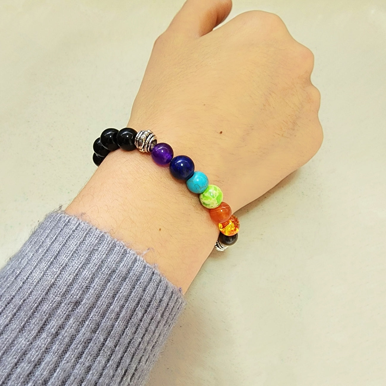 Juego Cuarzo 7 Chakras Collar - Aretes - Pulsera + Estuche